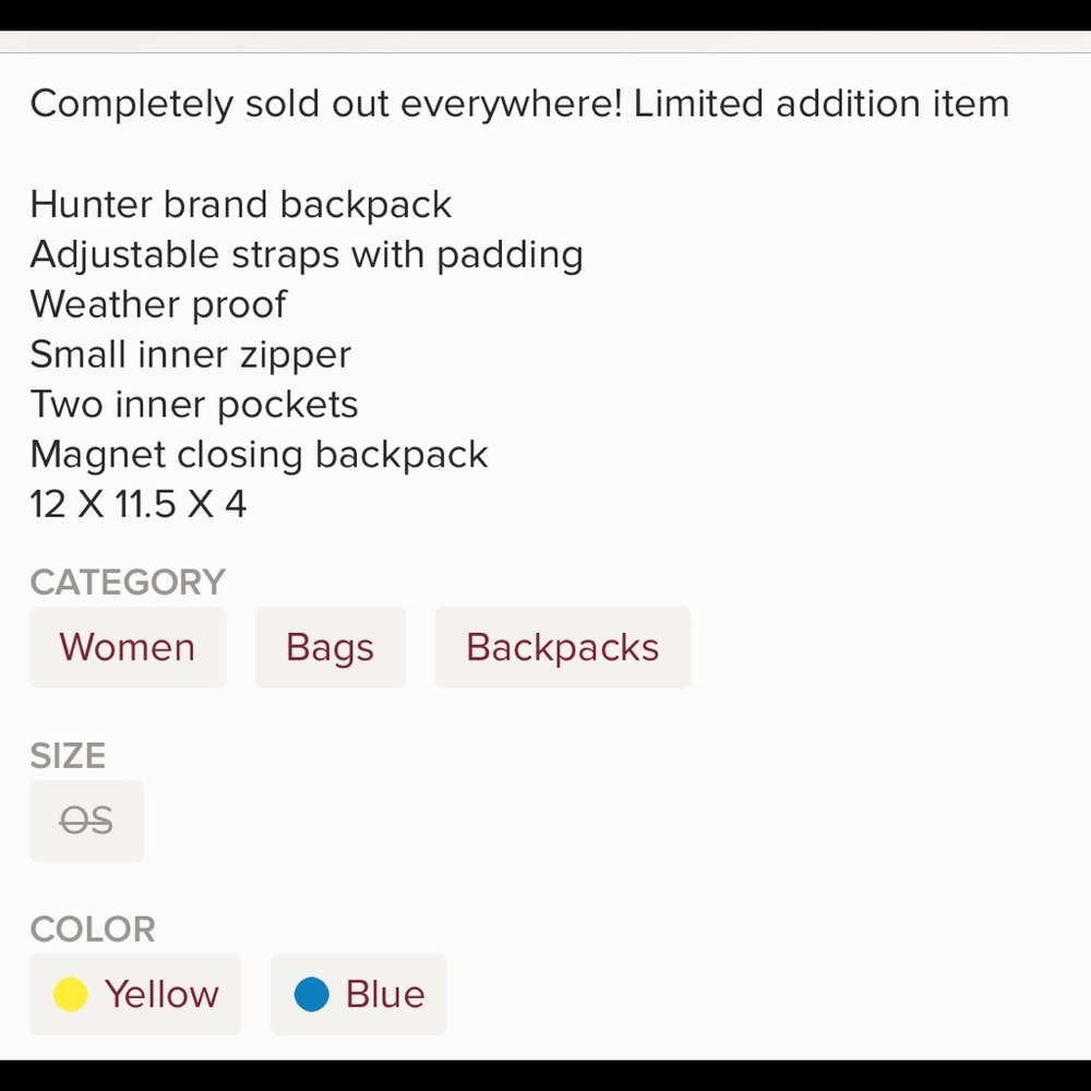 **Reposhing** Hunter Backpack